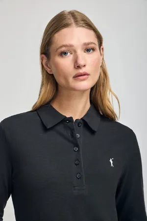 Polo Club® Polo Priyanka Noir À Cinq Boutons, Avec Broderie Rigby Go