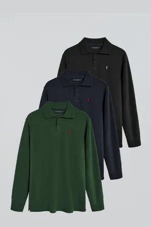 Polo Club® Ot De Trois Polos À anches ongues En Bleu arine, Noir Et Vert Bouteille Avec ogo Rigby Go