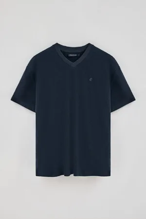 Polo Club® T-Shirt Bleu arine En in Et Coton À Col En V Avec onogramme Brodé