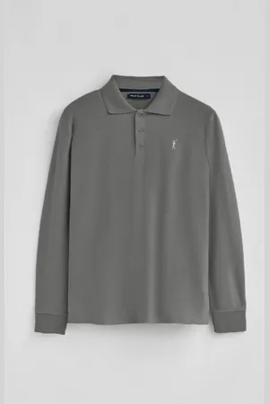 Polo Club® Polo Gris Bitume À anches ongues À Trois Boutons Et Broderie Rigby Go