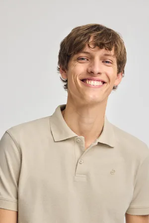 Polo Club® Polo Beige En Coton Et in Avec Deux Boutons Et onogramme Brodé