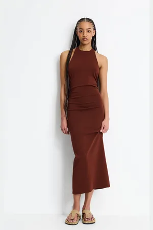 Pull&Bear Robe Midi Froncée À Encolure Américaine