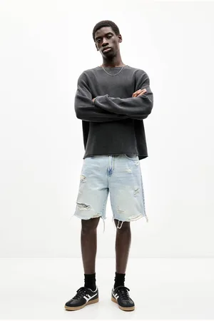 Pull&Bear Bermuda En Jean Droit Déchiré