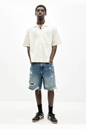 Pull&Bear Bermuda En Jean Droit Déchiré