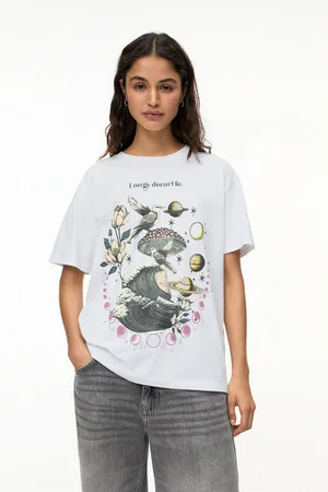 Pull&Bear T-Shirt Blanc Imprimé Ésotérique