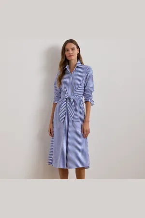 Ralph Lauren Robe-chemise rayée avec liens popeline
