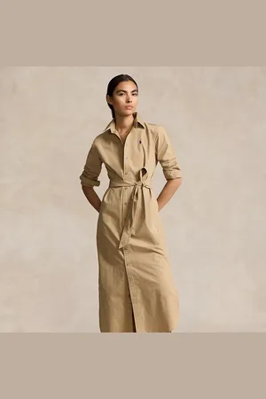 Ralph Lauren Robe-chemise mi-longue ceinturée coton