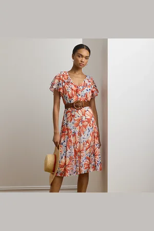 Ralph Lauren Robe fleurie et volantée en georgette