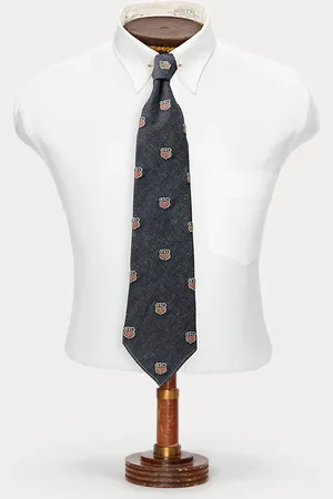 Ralph Lauren Cravate denim faite main brodée blason