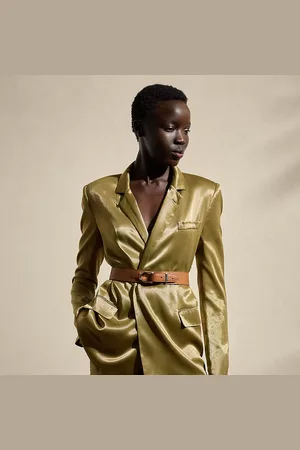 Ralph Lauren Veste Quinton ceinturée satin métallisé