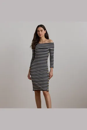 Ralph Lauren Robe rayée côtelée aux épaules dégagées