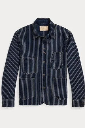 Ralph Lauren Manteau ingénieur rayé pois sergé indigo