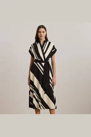 Ralph Lauren Robe ceinturée et rayée en crêpe