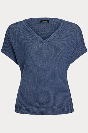 Ralph Lauren Grandes Tailles - Pull col V à manches courtes en lin