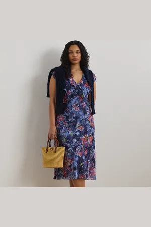 Ralph Lauren Grandes Tailles - Robe mi-longue volantée en georgette