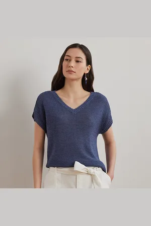 Ralph Lauren Petite - Pull col V à manches courtes en lin