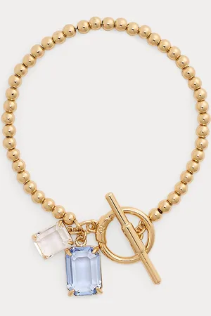 Ralph Lauren Bracelet flexible perlé plaqué or pierre