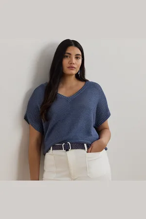Ralph Lauren Grandes Tailles - Pull col V à manches courtes en lin