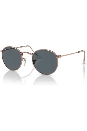 Ray-Ban Round Metal Rose Gold Lunettes De Soleil Monture Verres Bleu 50-21