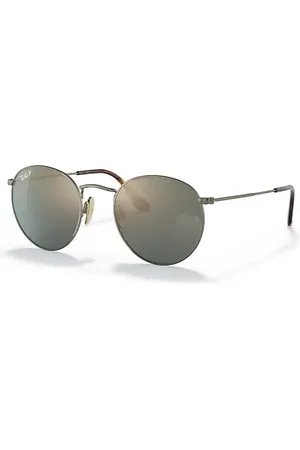 Ray-Ban Round Titanium Lunettes De Soleil Monture Verres Bleu Polarisé 47-21