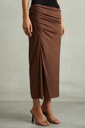 Reiss Lisa - Ruched Front Split Midi Skirt