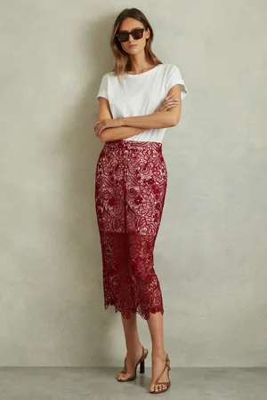 Reiss Flo - Jupe crayon mi-longue en dentelle transparente