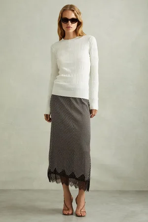 Reiss Ivy - Jupe midi à rayures et bordures en dentelle