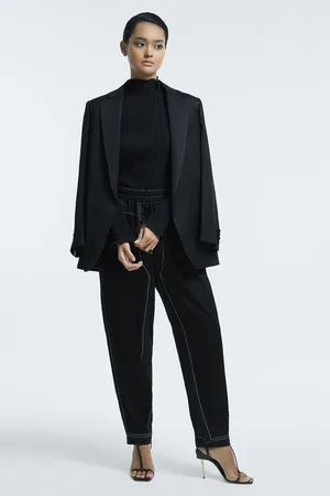 ATELIER Georgina - Noir - Pantalons décontractés à cordon de serrage avec surpiqûres contrastées Italian