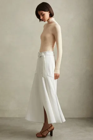 Reiss Micha - Contrast Stitch Belted Midi Skirt