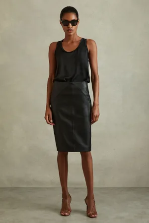 Reiss Raya - Jupe mi longue taille haute en cuir