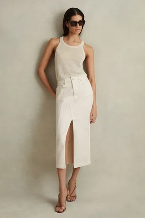 Reiss Danica - Jupe mi-longue en jean taille haute
