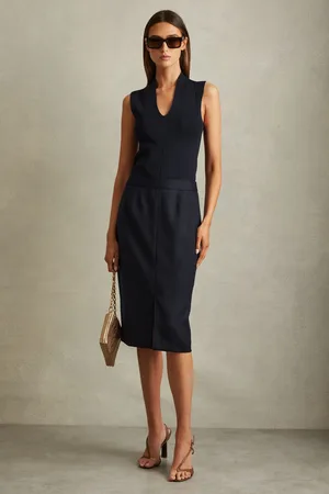 Reiss Hallie - Textured Pencil Midi Suit Skirt