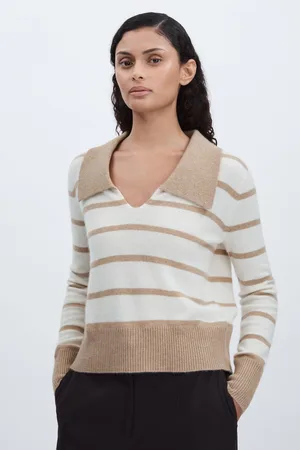 MADELEINE THOMPSON Heron - Cashmere Open Collar Striped Jumper