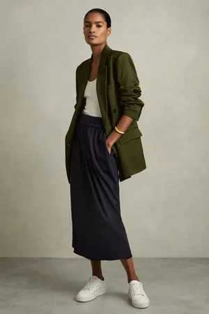Reiss Nora - Wool-Blend Ruched Jersey Midi Skirt