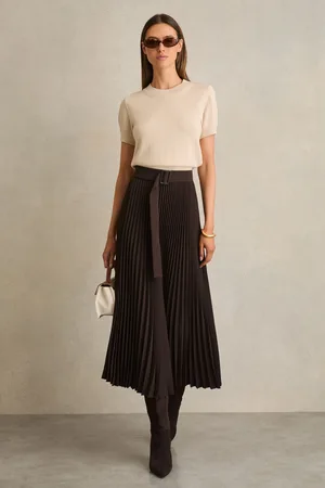 Reiss Ava - Pleated Belted Midi Skirt