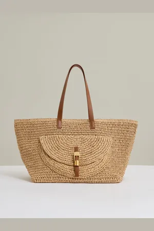 Reiss Aurora - Aurora Flap-Pocket Raffia Tote Bag