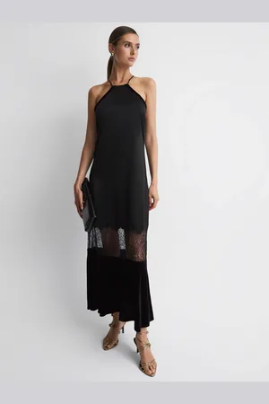 Reiss Janelle - : Robe mi-longue ajust??e en velours et satin