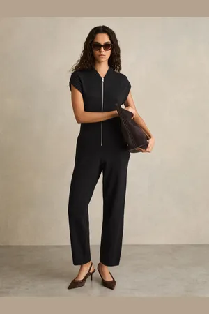 Reiss Nellie - Cotton Knit Zip-Front Jumpsuit