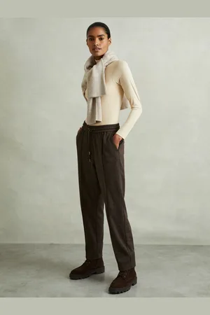 Reiss Lois - Marled Cotton Blend Drawstring Tapered Trousers