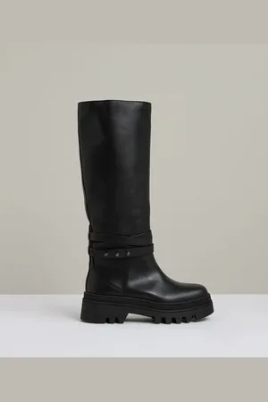 Reiss Albany -Verre Albany Leather Chunky Flat Knee-High Boots