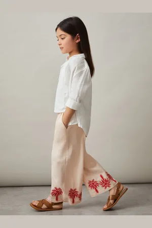 Reiss Cate - Cotton-Linen Palm Embroidery Trousers