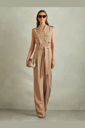 Reiss Luisa - Wool Blend Double Breasted Belted Jumpsuit
