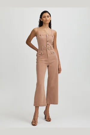Paige Anessa - - Cropped Denim Wide Leg Jumpsuit