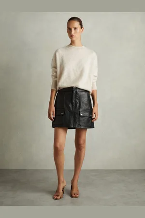 Reiss Parker - Grained-Leather High-Rise Mini Skirt