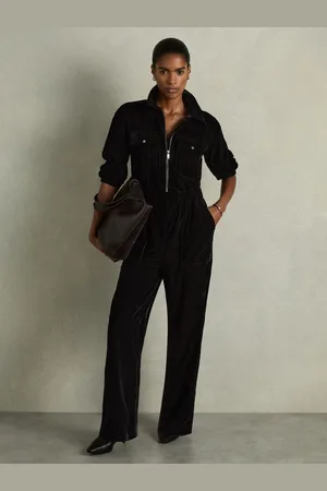 Reiss Vinnia - Patch-Pocket Velvet Jumpsuit
