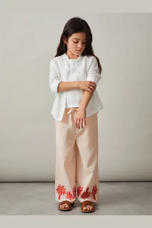 Reiss Cate - Cotton Linen Palm Embroidery Trousers