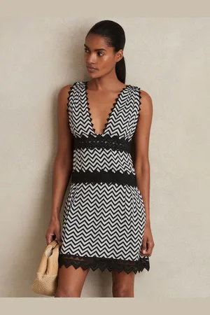 Reiss Sophia - Zig-Zag Print Lace-Trim Mini Dress