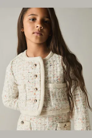 Reiss Felicity - Cr??me - Tweed-Effect Knitted Jacket with Merino