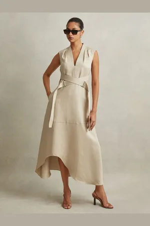 Reiss Ava - Robe mi-longue ?? bretelles en m??lange lin-lyocell