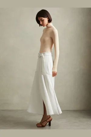 Reiss Micha - Contrast Stitch Belted Midi Skirt